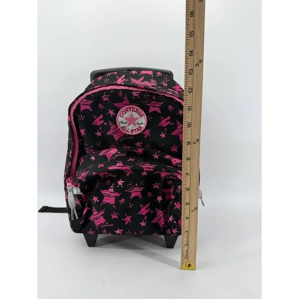 Converse All Star Black Pink Star Print Rolling Backpack Trolley School Bag